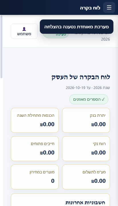 גרסת אנדרואיד: לוח הבקרה עם הצעה להכניס נתוני דוגמה